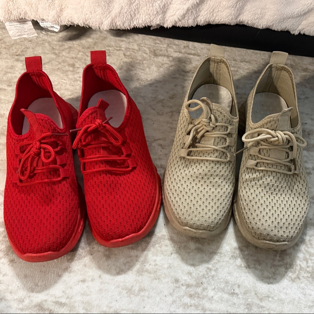 Stylish Red and Tan Sneakers